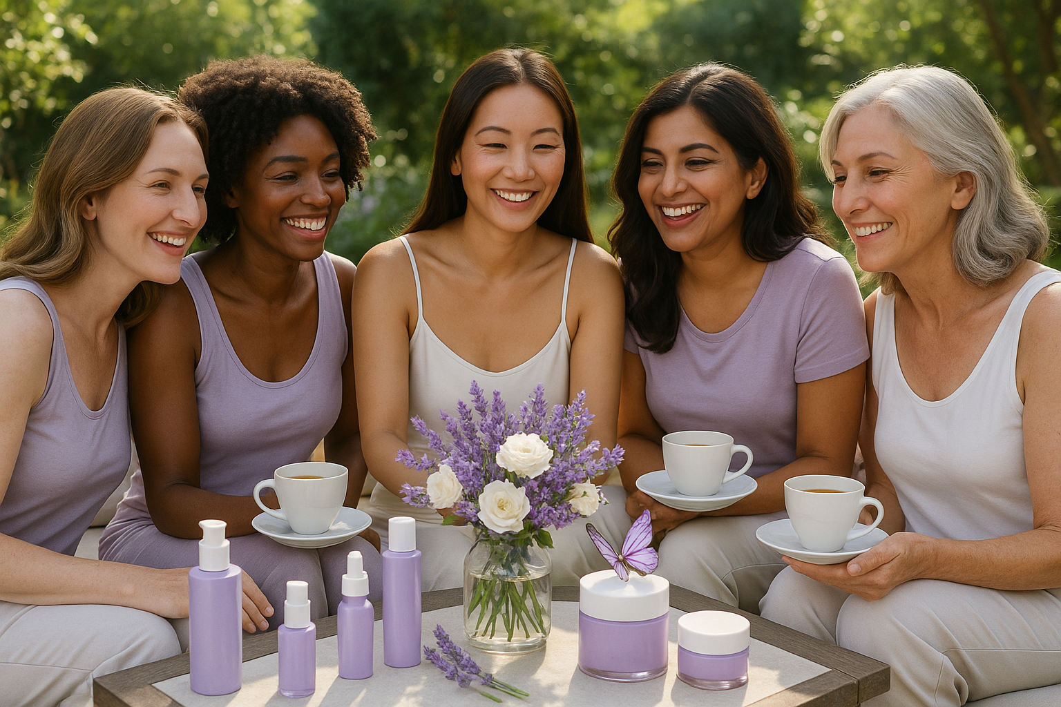 make skincare products with lavender and white theme